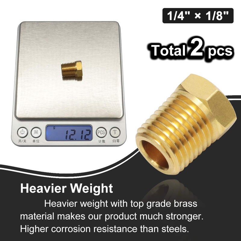 Boeray 1/4 Inch NPT Male Thread to 1/8 Inch NPT Female Thread Brass Pipe Fitting, Reducing Hex Head Hose Bushing Adapter Convert Pack of 2 - Image 5